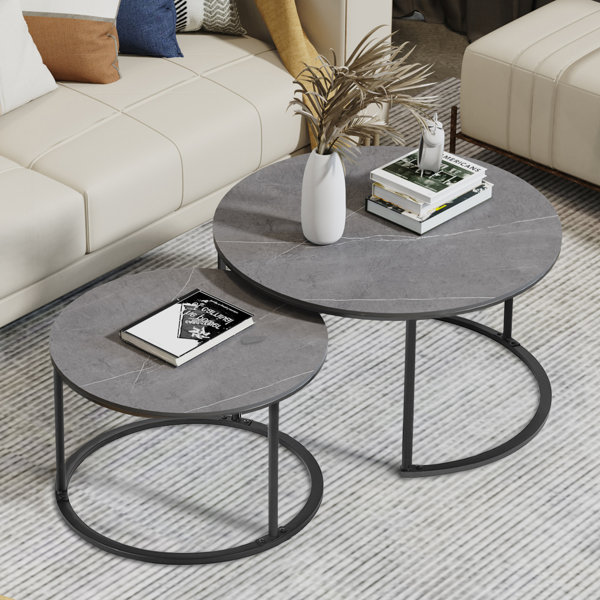 2 Piece Marble Round Nest Of Tables Coffee Table Set Sintered Stone Top Side End Tables 